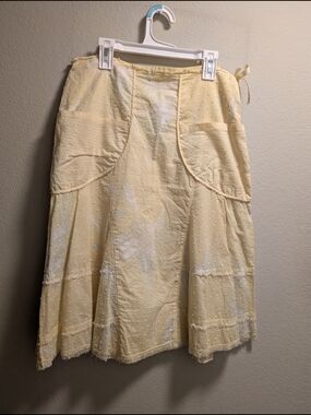 Max Studio Special Edition Pale Yellow Tiered Swiss-Dot A-Line Skirt